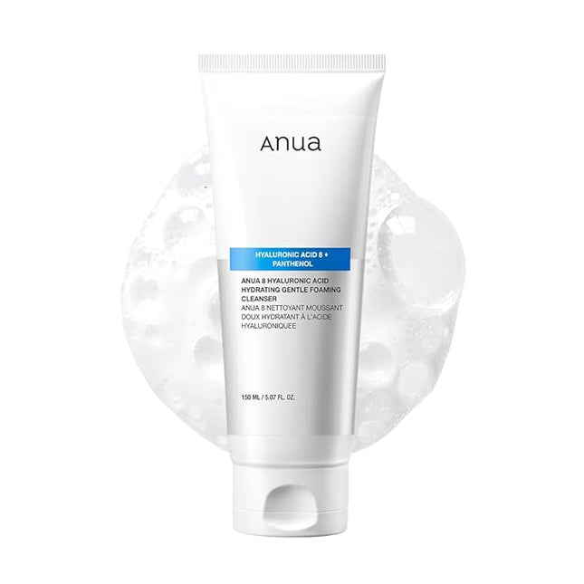 Anua Hydrating Gentle Foaming Cleanser, Hyaluronic Acid, Glycerin, Zinc, Panthenol, Korean Face Wash for Dry Skin, for Double Cleansing, Korean Skincare (150ml/5.07fl oz.)