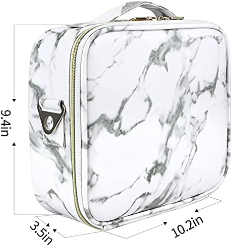 Travel Makeup Bag 10.4 Inches Portable Makeup Train Case Cosmetic Bag Organizer with Adjustable Dividers and Shoulder Strap for Cosmetics Brushes Toiletry Jewelry Digital Accessories (Marble)
