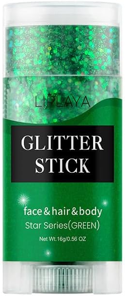Face and Body Glitter Stick,Holographic Sparkling Neon Outfit Singer Concert Music Rave Festival Party Accessories Glitter Gel. (Green)