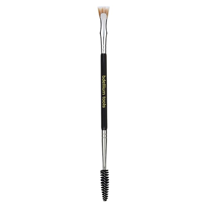 Bdellium Tools Professional Makeup Brush - Maestro Series 728 Double-ended Bent Lash Fan and Spoolie - With All-Vegan Synthetic Fibers, For Achieving Clean, Clump-free Mascara Application (Black, 1pc)