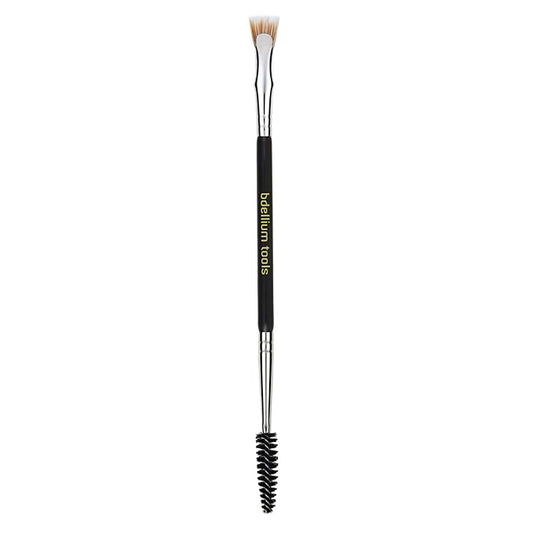 Bdellium Tools Professional Makeup Brush - Maestro Series 728 Double-ended Bent Lash Fan and Spoolie - With All-Vegan Synthetic Fibers, For Achieving Clean, Clump-free Mascara Application (Black, 1pc)