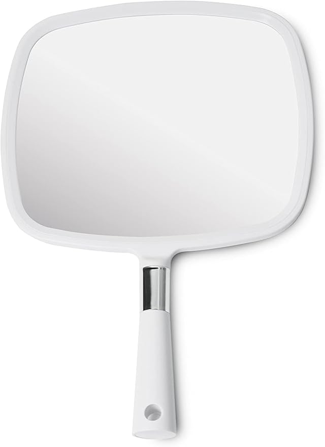 MIRRORVANA Pack of 5 Large Handheld Mirror Set for Barbers & Salon Hairdressers - Perfect for Home, Travel, & Makeup Use with Long Comfy Handle and Distortion Free HD Reflection - 13" x 9" (White)