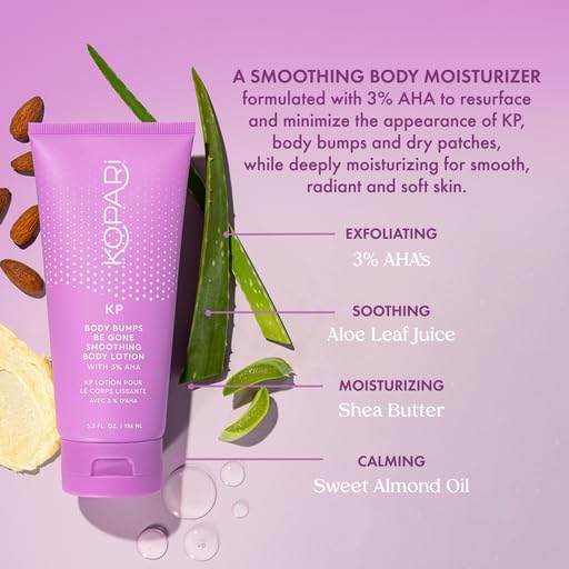 Kopari KP Body Bumps Be Gone Smoothing Body Lotion with 3% AHA, Shea Butter and Sweet Almond Oil, Moisturizing KP Lotion for Body - 5.3 oz