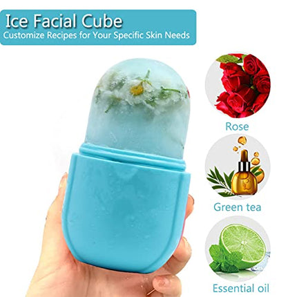 Ice Roller for Face and Eye,Facial Beauty Ice Roller Skin Care Tools, Facial Cube, Gua Sha Face Massage, Silicone Ice Mold for Beauty (Blue)