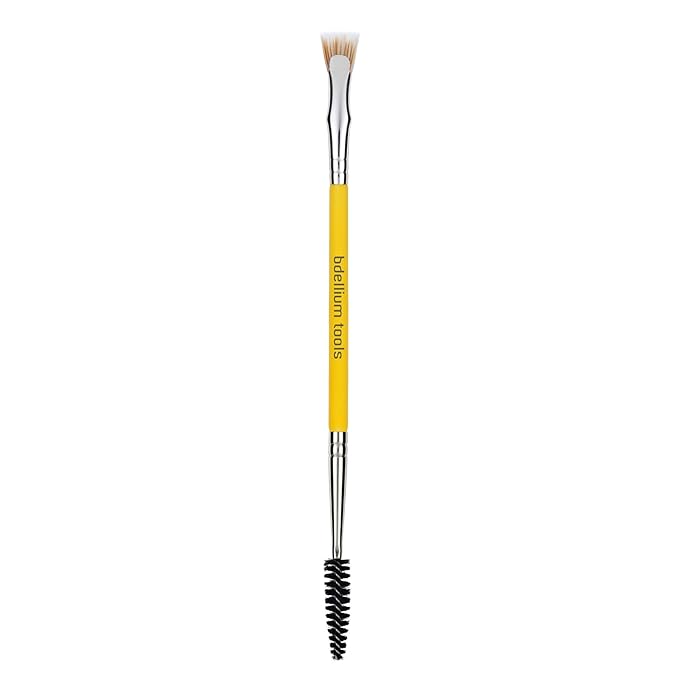 Bdellium Tools Professional Makeup Brush - Studio Series 728 Double-ended Bent Lash Fan/Spoolie - With All-Vegan Synthetic Fibers, For Achieving Clean, Clump-free Mascara Application (Yellow, 1pc)