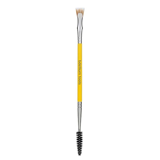 Bdellium Tools Professional Makeup Brush - Studio Series 728 Double-ended Bent Lash Fan/Spoolie - With All-Vegan Synthetic Fibers, For Achieving Clean, Clump-free Mascara Application (Yellow, 1pc)