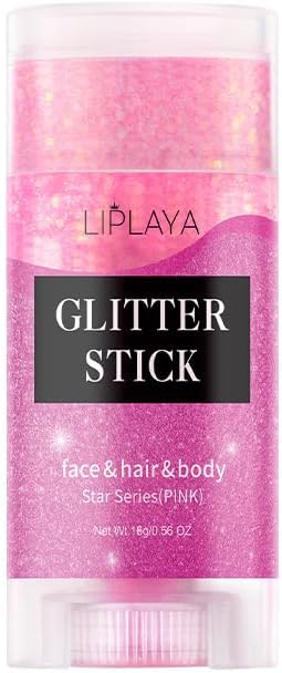 Face and Body Glitter Stick,Holographic Sparkling Neon Outfit Singer Concert Music Rave Festival Party Accessories Glitter Gel. (Pink)