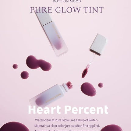 Heart Percent Dote On Mood Pure Glow Tint, Watery & Lightweight Moisturizing Lip Stain Long Lasting Liquid Lipstick 6.8g, #17. Flash Pink