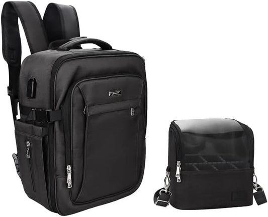 Relavel Professional Makeup Case Makeup Backpack and Makeup Brush Case for Makeup Artists, Durable Water-resistant Material, with Shoulder Strap and Adjustable Dividers Black