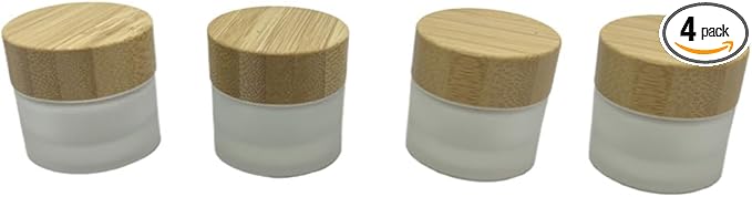 Empty Refillable Frosted Glass Cosmetic Jar 4 Pack Mini 10g/0.33oz with Bamboo Lids,Skin Care Travel Containers Pot Vial Holder Sample Storage for Eye Cream Lotion Ointments Lip Balm