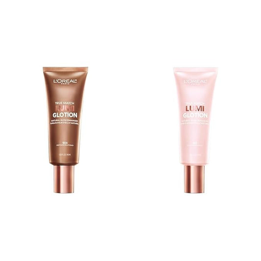 L'Oreal Paris True Match Lumi Glotion Natural Glow Enhancer, Illuminator Highlighter Skin Tint, Fair and Deep Shades, 1.35 Ounce Each