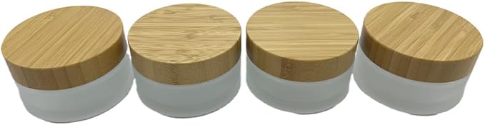 Empty Refillable Frosted Glass Cosmetic Cream Jar 4 Pack 3.3 OZ/100g with Bamboo Lids,Skin Care Travel Containers Pot for Clay Masks,Butter,Body Scrub,Lip Balm, Ointments, Lotion Frost