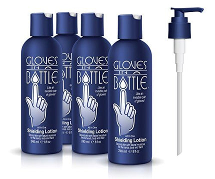 Gloves In A Bottle 4-Pack Shielding Lotion - Great for Dry Itchy Skin! Grease-less and Fragrance Free! (8oz-240ml)