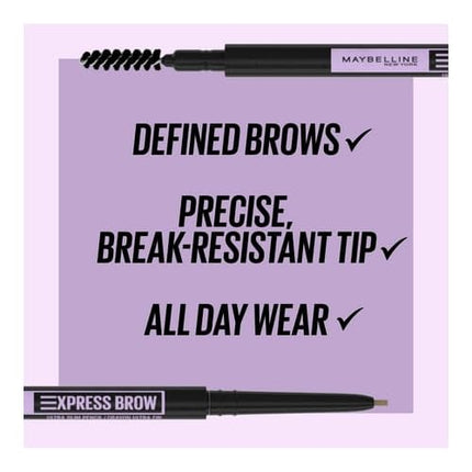 Maybelline Express Brow Ultra Slim Eyebrow Makeup, Brow Pencil with Precision Tip and Spoolie for Defined Eyebrows, Taupe (Packaging May Vary)