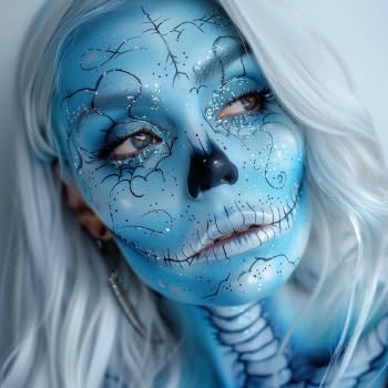 White Black Blue Face Paint + 3PC Sponge + Brush Body Paint Set, Eye Black for Baseball Softball Sport Games, Face Painting Kit for Halloween Makeup, Cosplay, Costume, SFX Makeup, Theme Parties