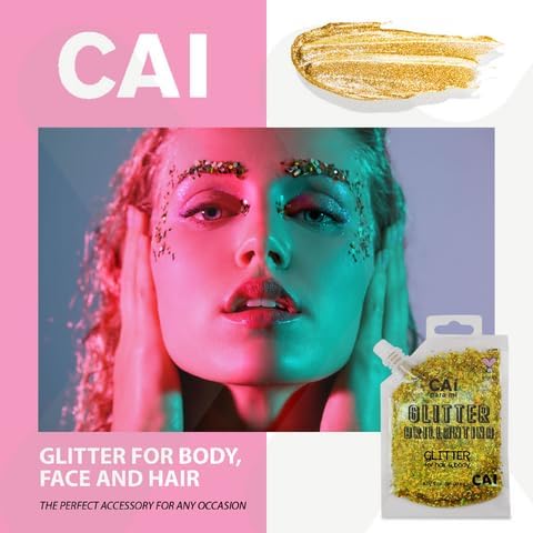 Face, Body & Hair Glitter Gel – Halloween Glitter for Kids and Women – 3 Oz Cosmetic-Grade Gel w/Moon & Stars for Festivals & Halloween Party, Easy Apply & Wash Off - Unicorn 5Pack