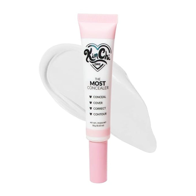 KimChiChic Beauty The Most Concealer | Full Coverage Water Resistant Multi-Use Concealer | Conceal, Correct, Contour & Highlight | Matte Satin Hybrid Finish | Brush Applicator, 0.63 oz, 20-Solid White