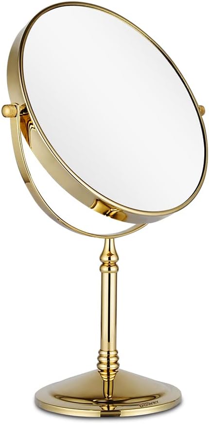 DOWRY Makeup Mirror 10x Magnification Vanity Mirror Tabletop Two-Sided Swivel Gold Finish(10X)