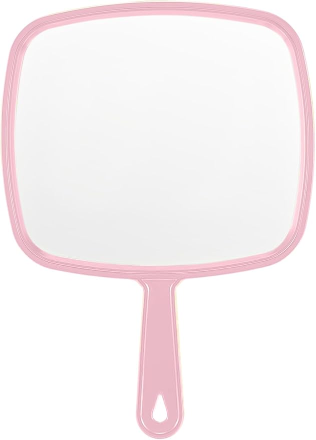 Extra Large Handheld Mirror，Hand Salon Mirror with Handle for Barbers, Hairdressing (Pink，12.4" Lx 9" W)