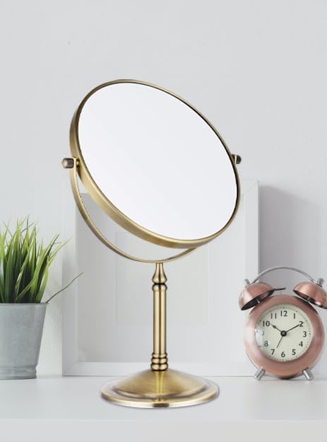 Nicesail Tabletop Makeup Mirror, Double-Side 1X-10X, 360 Swivel Magnifying Mirror for Table Desk Make up Vanity, No Light Antique Bronze (8 Inch, 10X)