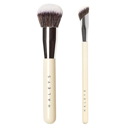 HALEYS Kabuki and Concealer Brush DUO, VEGAN + CRUELTY-FREE, Sustainable Wood, Airbrushed Finish For Creams, Liquids, Powder, Streak-free, Perfect Blending, Buffs, Blurs, Smooths with Control