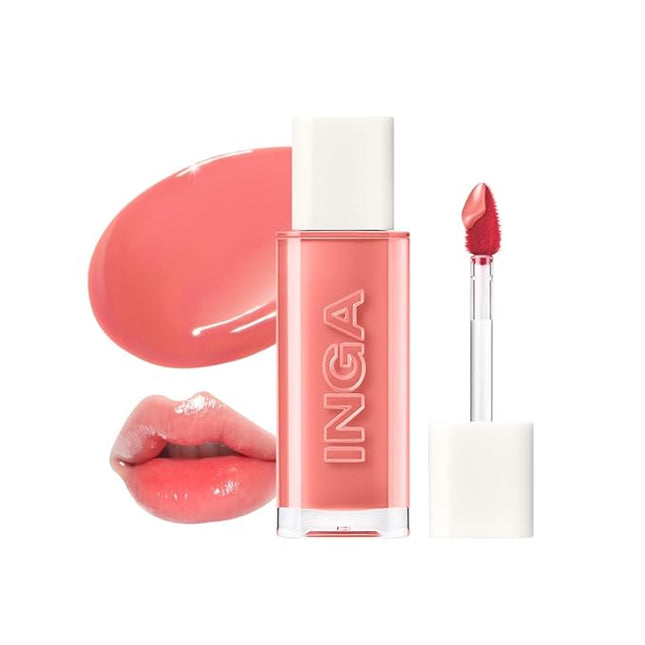 INGA Water Glow Lip Tint | Hydrating, Glossy Korean Lip Tint with Sheer Color & Glass-Like Shine | Long-Lasting, Non-Sticky Korean Lip Stain (RICH SALMON)