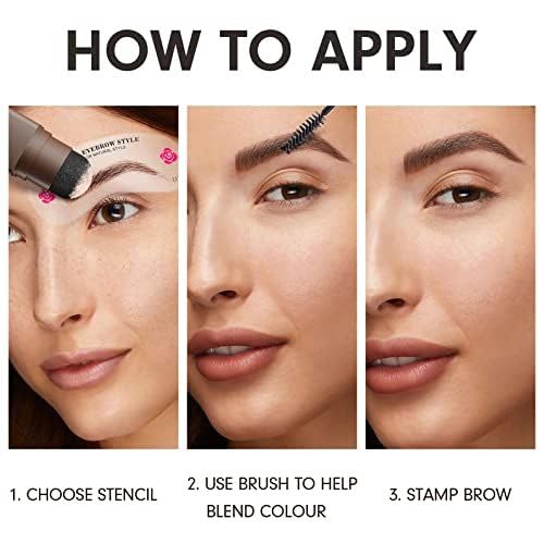 Eyebrow Stamp and Eyebrow Stencil Kit, Eye Brow Stencil Kit for Beginners 24 Reusable and Washable Eyebrow Shaping Kit, Brow Stencil and Stamp Kit Smudge-Proof & Long-Lasting (Light Brown)