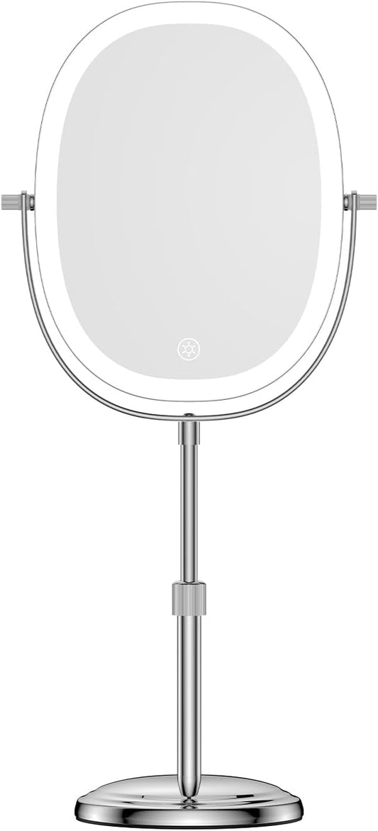DOWRY Lighted Makeup Mirror with 7X Magnification, Height Adjustable Vanity Mirror, Rechargeable 3 Color Lights Lighted Makeup Mirror, 360° Swivel Double Sided Magnifying Mirror