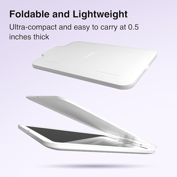 Fancii Rechargeable Travel Makeup Mirror with Bright LED Lights and 3 Color Modes - Ultra Thin, Portable and Lightweight, Touch Dimming, Compact Folding Mirror, Lighted Vanity Mirror, Nora Mini