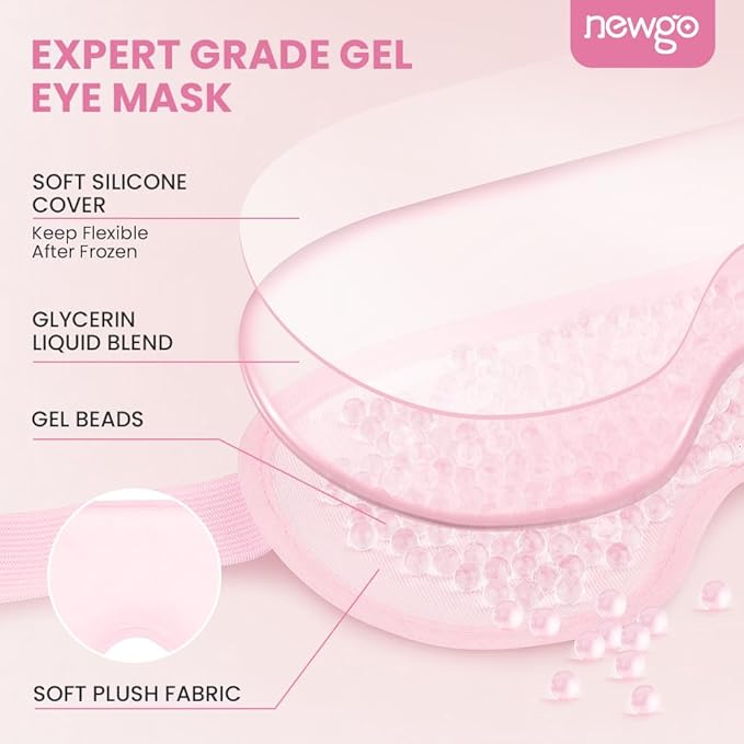 NEWGO Cooling Eye Mask for Puffy Eyes, Cold Eye Mask Eye Ice Pack for After Eyes Surgery, Tension Stress Relief, Itchy Eyes, Headaches, Dark Circles - Blue (Pink-2Pack)