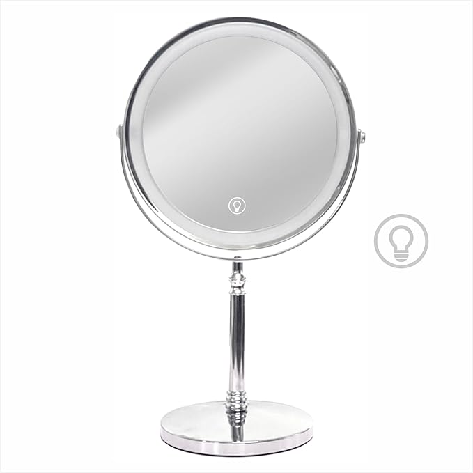 Makeup Mirror with Lights ，8 Inch 1X/10X Rechargeable Double Sided Magnifying , 360° Rotation LED HD Mirror with 3 Colors，Brightness Adjustable, Ideal for Daily Skincare and Professional Makeup