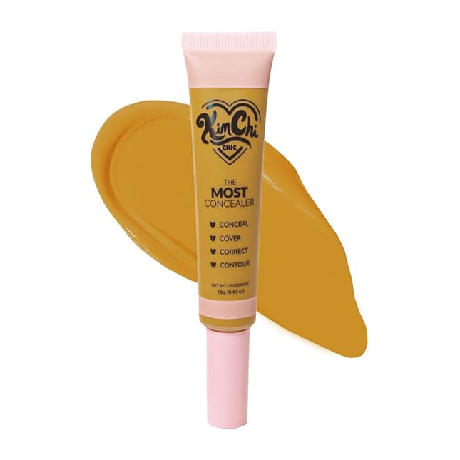 KimChiChic Beauty The Most Concealer, Full Coverage Water Resistant Multi-Use Concealer, Conceal, Correct, Contour & Highlight, Matte Satin Finish, Brush Applicator, 0.63 oz, 26-Deep Yellow