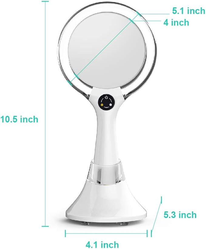 Starlite Handheld Rechargeable Lighted Makeup Mirror with Stand, 1X/5X Magnification, Dual Sided & Vanity Mirror with Bright and Warm Light, Cordless Rechargeable Mirror (White Colour)
