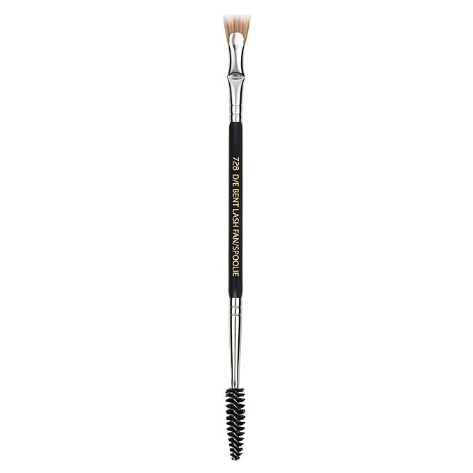 Bdellium Tools Professional Makeup Brush - Maestro Series 728 Double-ended Bent Lash Fan and Spoolie - With All-Vegan Synthetic Fibers, For Achieving Clean, Clump-free Mascara Application (Black, 1pc)