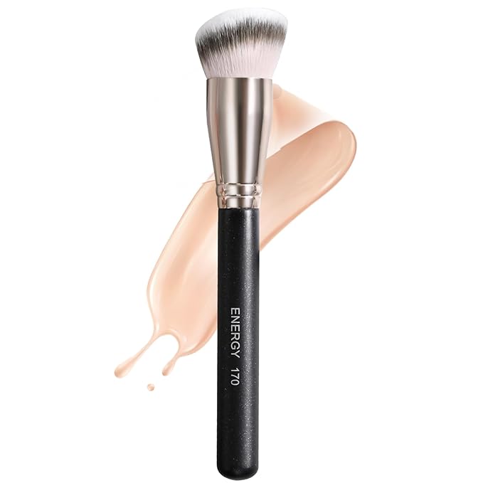 ENERGY Foundation Brush for Liquid Makeup - Professional Makeup Brush for Liquid, Cream & Powder Blending,Buffing and Contouring - Soft Vegan Synthetic Bristles Face Make Up Tool