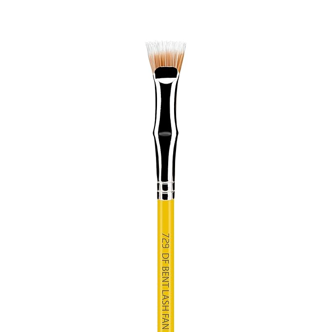 Bdellium Tools Professional Makeup Brush - Studio Series 729 Duo Fiber Bent Mascara Fan - With Soft Synthetic Fibers, For Applying Mascara (Yellow, 1pc)