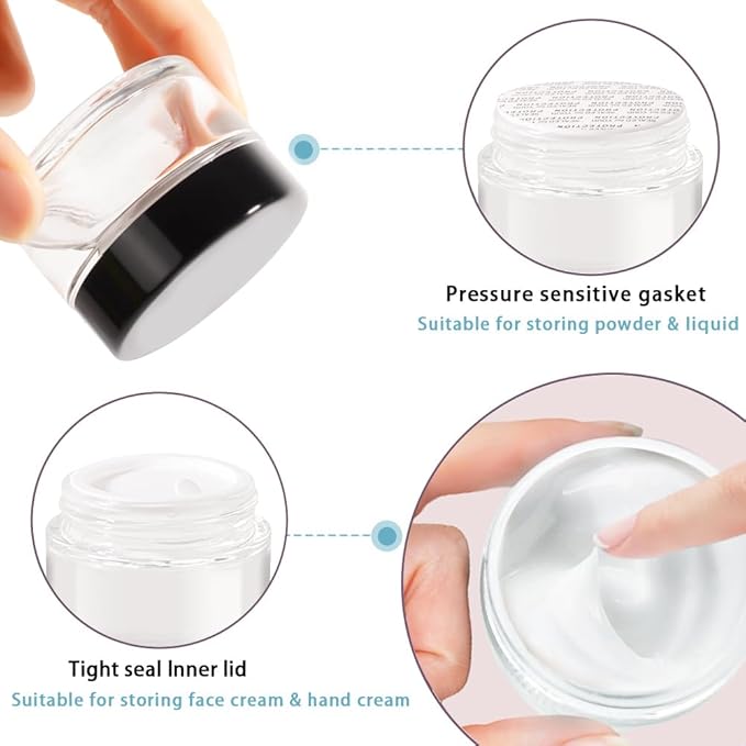 4 pack 1oz Glass Jars Round Empty Cosmetic Containers, Refillable Glass Jars with Lids for Face Creams, Lotions, Powders,Salves Ointments,Potravel Storage