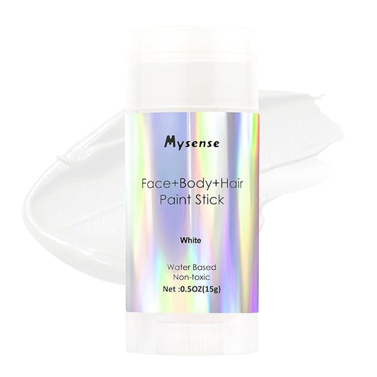 Mysense White Face Body Hair Paint Stick,Clown White Makeup,Water Based Washable Temporary Hair Color,Non-toxic Cream Body Paint for Halloween SFX Skull Zombie Vampire Cosplay Makeup,0.5oz
