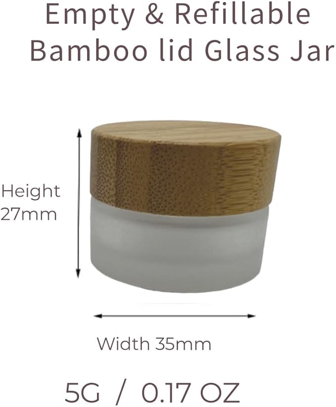 Empty Refillable Frosted Glass Cosmetic Jar 4 Pack Mini 5g/0.17oz with Bamboo Lids,Skin Care Travel Containers Pot Vial Holder Sample Storage for Eye Cream Lotion Ointments Lip Balm