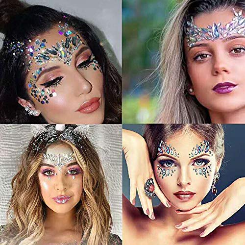 Face Body Gems Jewels Stickers,Body Jewels Stickers Stick on 10 Sets with 6 Boxes Chunky Glitter for Women Makeup Festival