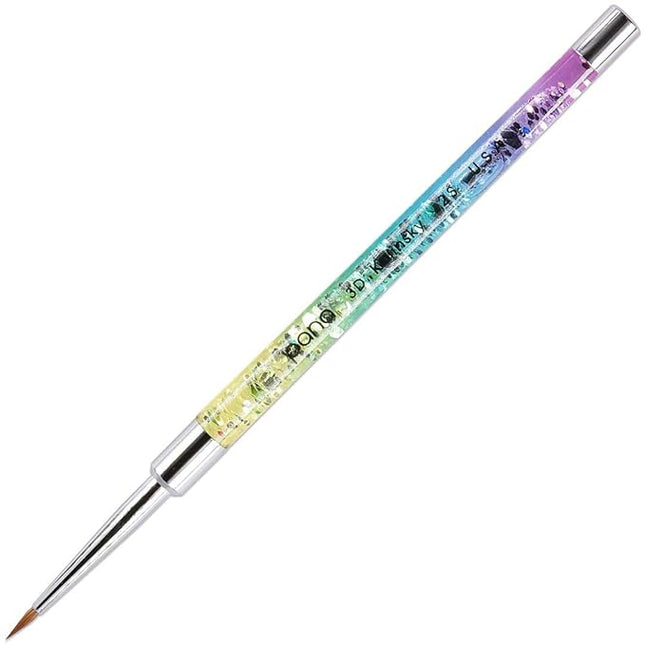 PANA Kolinsky 3D Acrylic Nail Brushes with Liquid Glitter Handle - For Professional Acrylic Powder Liquid Manicure Pedicure (Rainbow Color, Size #2)