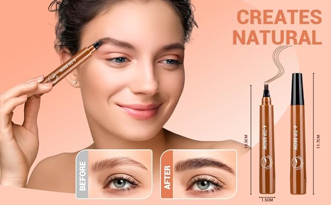 2025 New Magic Eyebrow Pencil, 3D Waterproof 4 Tipped Precise Brow Pen Microblading Eyebrow Pencil Contouring Pen Fine Stroke Microblading Creates Natural (Red Brown)