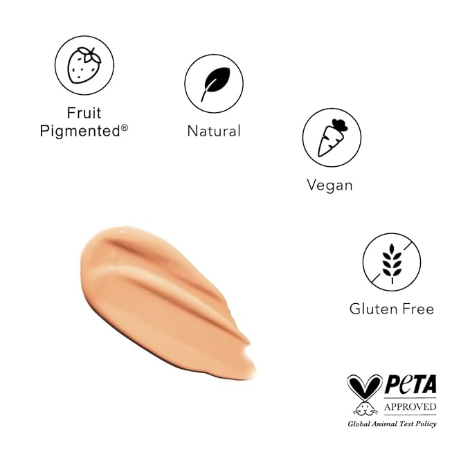 100% PURE Healthy Foundation Full Face Coverage Makeup, Liquid Matte Finish with Anti-Aging Benefits - Vegan Gorgeous Fruit Pigmented White Peach Color (Light with Warm Undertone) - 1 Fl Oz