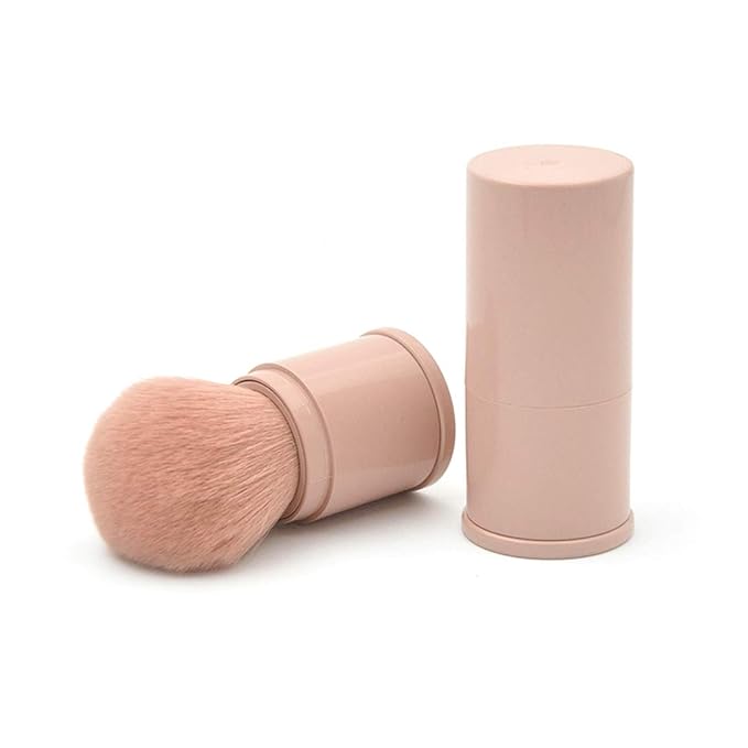 Retractable Powder Brushes Foundation Brush Blush Brush Bronzer Brush Face Blender Brush Professional Mineral Blending Buffing Kabuki Makeup Application Portable With Cover - Leather Pink