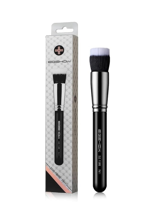 Stippling brush, EIGSHOWBEAUTY Stipple Makeup Brush Duo Fiber Wood Handle Perfect for Foundation, Blending, Powder, Highlight, Cream, Blush, Mineral Makeup (F611)