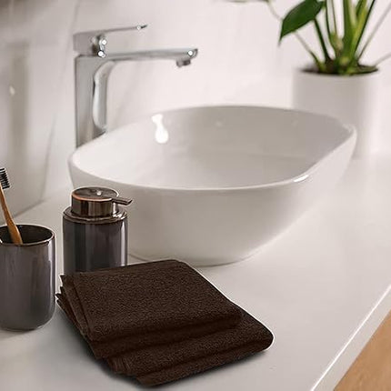 Softolle 100% Cotton Washcloths 24 Pack (12x12 Inches) Soft, Highly Absorbent Washcloth, Face Towels, Wash Cloths for Face, Ring Spun, Bulk Pack (Brown)