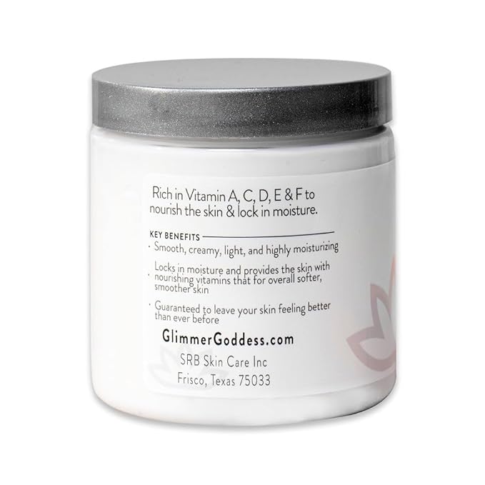 Glimmer Goddess Organic Whipped Body Butter for Women - Moisturizer Cream with Shea & Cocoa Butter, Almonds & Coconut Oil - Caribbean Breeze, 8oz