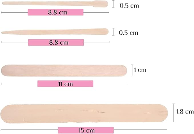 Mibly 4 Style Assorted Wooden Wax Sticks for Body Legs Face and Small Medium Large Sizes Eyebrow Waxing Applicator Spatulas for Hair Removal or Wood Craft Sticks (Pack of 800)