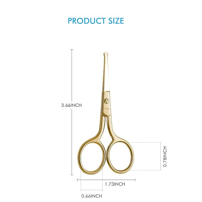 LIVINGO Professional Nose Hair Scissors, Multi-purpose Stainless Steel Rounded Tip Straight Blade, Facial Hair Beard Eyebrows Ear Trimming Beauty Grooming Tool for Men & Women, 3.5” Gold