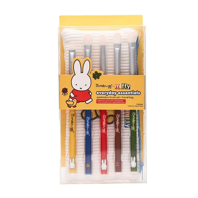 The Crème Shop Miffy Everyday Essentials Eyeshadow Brush Set and Travel Bag, Cute Miffy Pouch, 5 Eye Makeup Brushes, Korean Beauty, Blending Brush, Shading Brush, Precise Brush, Angled Shading